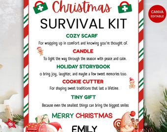 Editable Christmas Survival Kit Printable | Holiday Survival Tag | christmas teacher gift,Funny Christmas Gift for Staff Teachers Coworker
