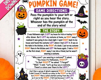 Halloween Pass the Pumpkin Game | Left Right Story Printable | Kids Halloween Party Activity | Family Game | PDF Download