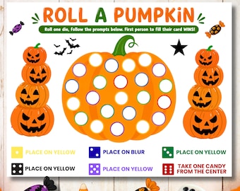 Roll a Pumpkin Game, Printable Game for Kids, Fall Party, Candy Game, Halloween Party. Fun for all Ages. Easy Classroom Party Game