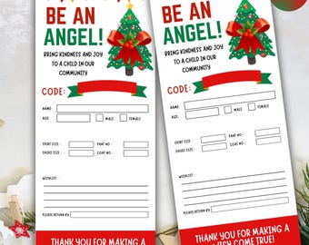 Editable Christmas Angle Tree Gift Tags | Giving Tree Tag | Donation Slip Template | Christmas Holiday Gift Tags | Fundraiser Event Tags