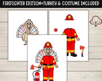 Turkey Disguise Printable - Firefighter Costume - Thanksgiving School Craft - Disguise a Turkey Outfit - Thanksgiving Activity Project