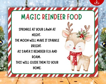Magic Reindeer Food Printable | Christmas Eve Tradition | Santa Reindeer Food Bag Topper | Instant Download Holiday Activity