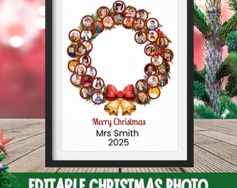 Editable 38 Christmas Photo Gift for Teacher, Personalized Collage Print from Whole Class (Canva template)