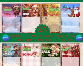 Jumbo-kerstkaarten | Jumbo-kerstkaartsjablonen | Sjablonen kerstkaarten canvas | Bewerkbare jumbokaart | Traktatiekaarten voor kinderen budle