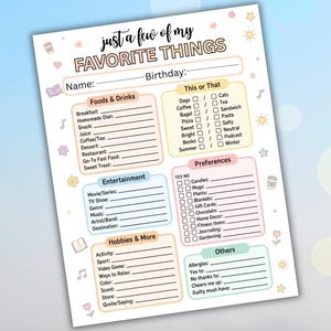 Just a Few of My Favorite Things Teacher Questionnaire | Editable ...