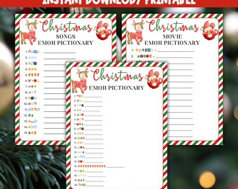 Christmas Emoji Pictionary Game Bundle: Printable Holiday Party Games (PDF)