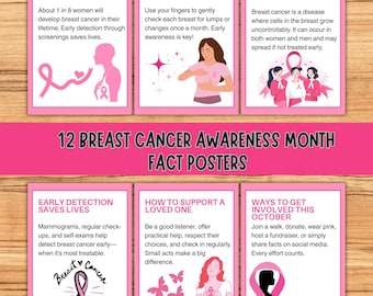 Breast Cancer Awareness Fact Posters: Pink Ribbon Classroom Decor (Digital Download)
