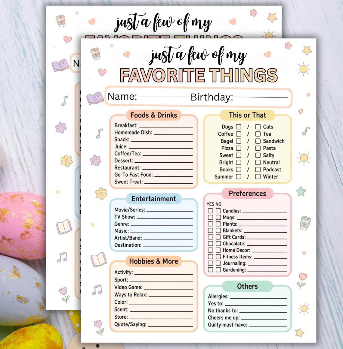 Just a Few of My Favorite Things Teacher Questionnaire | Editable ...