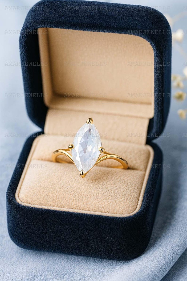 Marquise Cut Moonstone Engagement Ring, Anniversary Ring, Moonstone ...