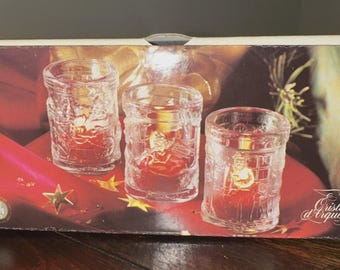 Candelabros votivos navideños vintage Cristal D'Arques, 3 cristales de plomo, Francia, 1998