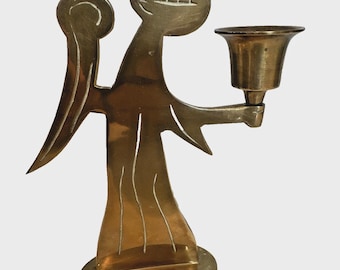 Vintage Brass Candlestick Angel 6” x 4.75” Made In Taiwan