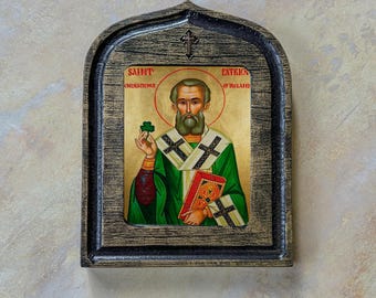Handmade Saint Patrick Icon – Catholic Religious Wall Art