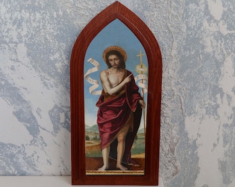 Icono de San Juan Bautista hecho a mano, ortodoxo bizantino, de madera, profeta, arte religioso de pared