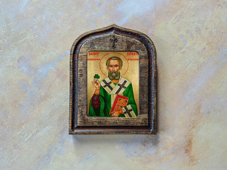 St. Patrick Religious Icon Pattern Handmade Saint Patrick Icon – Catholic Religious Wall Art - Etsy