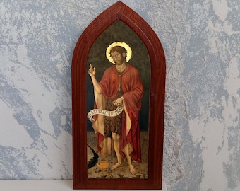 St John the Baptist Icon Handmade Byzantine Orthodox Wooden Prophet Religious Wall Art