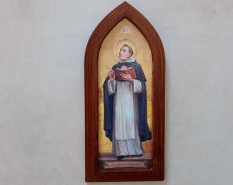Saint Thomas Aquinas Icon, Handmade Byzantine Style Wooden Wall Art