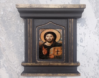 Jesus Christ Pantocrator Icon Handmade Byzantine Sinai Monastery Style Wooden Religious Art