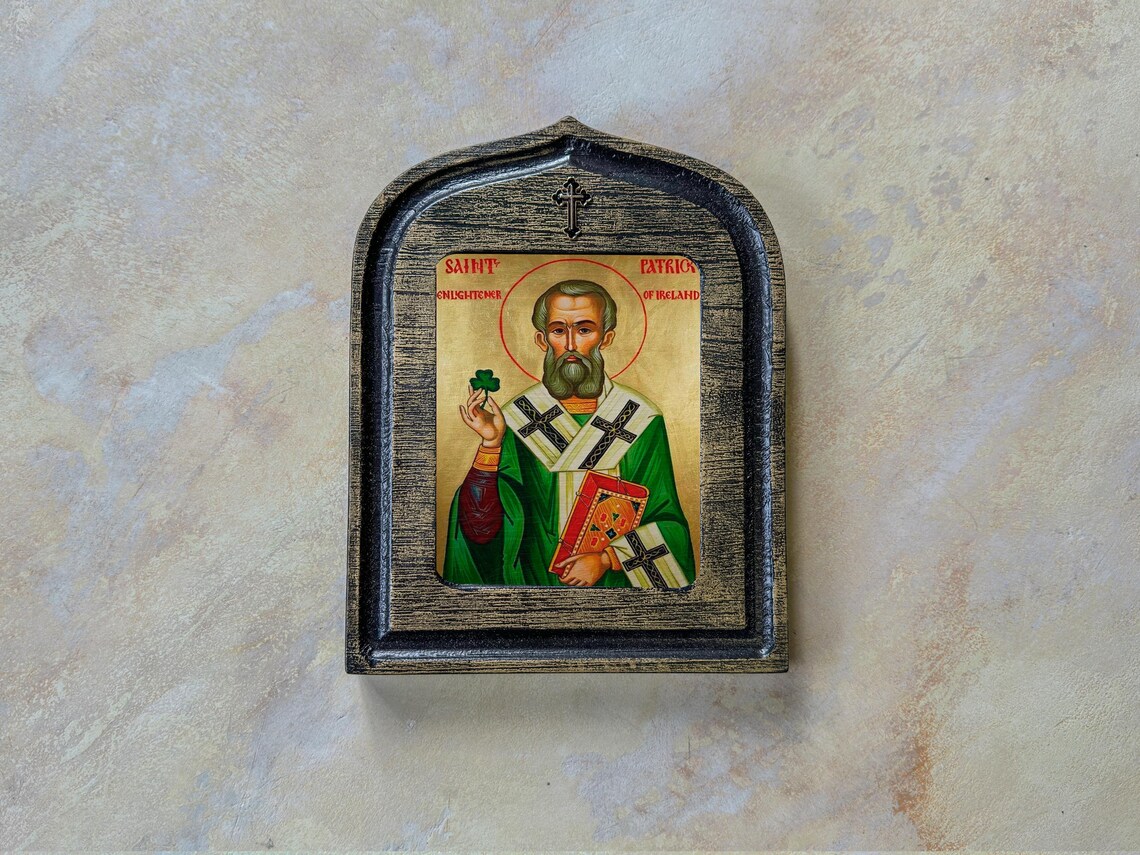 St. Patrick Religious Icon Pattern Handmade Saint Patrick Icon – Catholic Religious Wall Art - Etsy