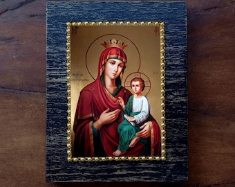 Handcrafted Skoroposlusnitsa Icon, Orthodox Virgin Mary, Wooden Religious Art