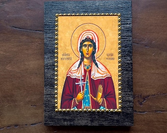 St Lucy Syracuse Icon Handmade Byzantine Orthodox Wooden Virgin Martyr Religious Wall Art
