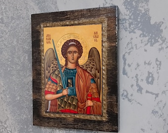 Handmade Archangel Michael Wooden Icon – Protection, Strength & Spiritual Guidance Home Decor
