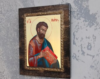 Saint Mark the Evangelist Icon Handmade Byzantine Orthodox Catholic Wooden Religious Wall Art