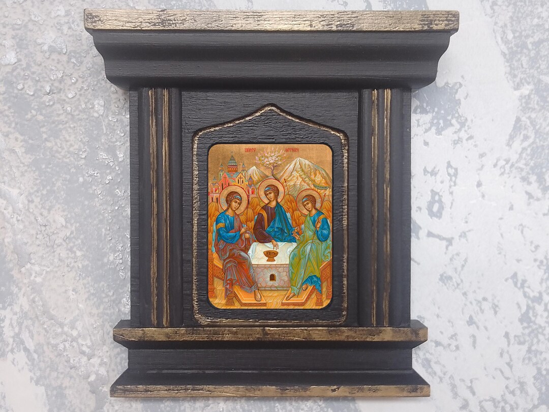 Sacred Trinity Icon Handmade Byzantine Orthodox Catholic Wooden Three ...