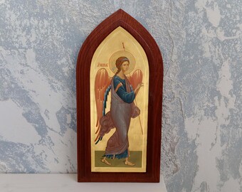 Handmade Wooden Icon of Archangel Gabriel – Religious Home Blessing, Prayer Gift