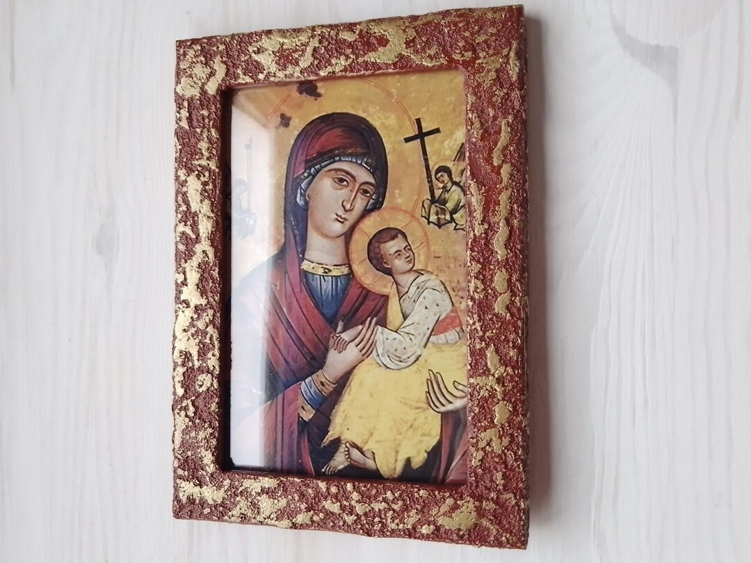 Handcrafted Virgin Mary Wooden Icon | Byzantine Our Lady of the Passion ...