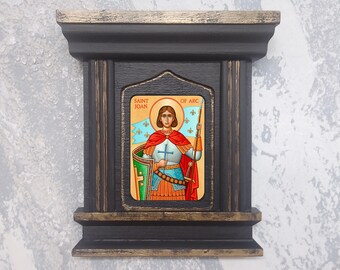 Saint Joan of Arc Icon Handmade Byzantine Catholic Wooden French Patron Religious Wall Art