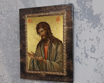 Icoon van Johannes de Doper orthodox-Byzantijnse christelijke religieuze kunst houten muurdecoratie