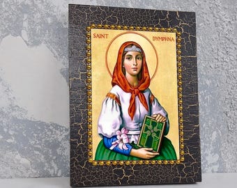 Saint Dymphna Icoon Byzantijnse stijl Patroon Geestelijke gezondheid Religieuze kunst Houten muurdecoratie