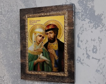 Orthodox Saints Peter and Fevronia Wooden Icon | Marriage Blessing Gift