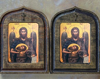 Saint John the Forerunner Icon Handmade Byzantine Orthodox Wooden Baptist Religious Wall Art
