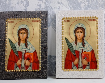 Saint Sabina Icon Handmade Byzantine Style Wooden Religious Wall Art Christian Martyr Decor
