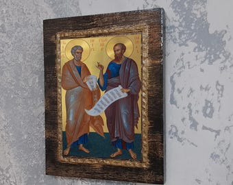 Handcrafted Saints Peter and Paul Icon, Orthodox Catholic Art