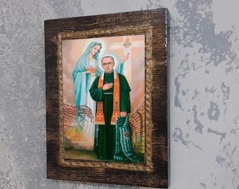 Saint Maximilian Kolbe Handmade Icon Byzantine Catholic Wooden Franciscan Martyr Religious Art