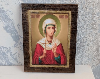 Saint Margaret of Antioch Handcrafted Wooden Icon, Patron of Childbirth Religious Art