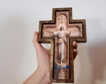 Wooden Cross Handmade Wall Hanging Religious Decor Christian Home Art Crucifix Gift