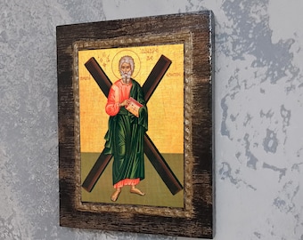 Saint Andrew the First-Called Handmade Wooden Icon – Patron of Fishermen, Travelers & Protection, Handcrafted Religious Art