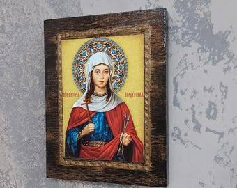 Handcrafted Saint Victoria of Cordoba Icon, Religious Wall Art