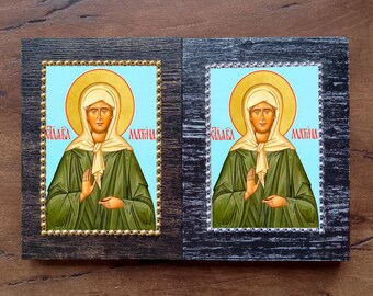 Icoon van de heilige Matrona van Moskou, orthodox-Byzantijnse Russische religieuze kunst, houten wanddecoratie