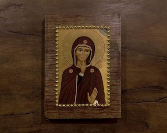 Virgin Mary Silence Icon | Our Lady of Contemplation | Catholic Religious Art | Wooden Wall Decor