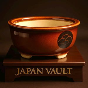 Brown Glazed Oval Pot with Traditional Crest – Minor Chip  Japanese Bonsai pots -  bonsai -handmade - Japanese traditional - pottery