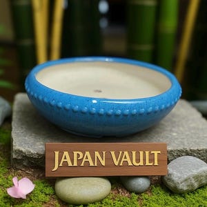 KOYO - Sky Blue Large Ceramic Pot  Japanese Bonsai pot -  Japanese - bonsai - handmade - unique - Tokoname