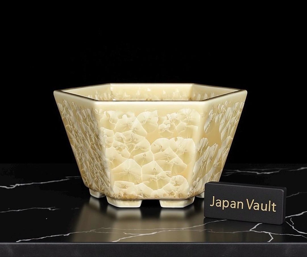 Ivory Glaze Crystal Bloom Bonsai Pot [hexagonal]- Japanese Bonsai Pots ...