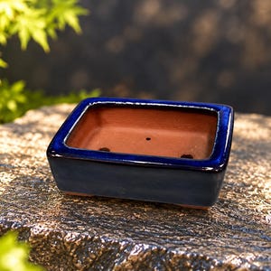 Eimei- A deep ocean-colored rectangular pot - Japanese Bonsai pots - handmade - unique - Japanese traditional - pottery pots -