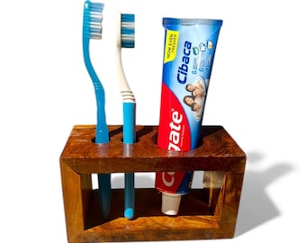 Handmade Wooden Toothbrush Holder | Rustic Minimalist Bathroom Organizer