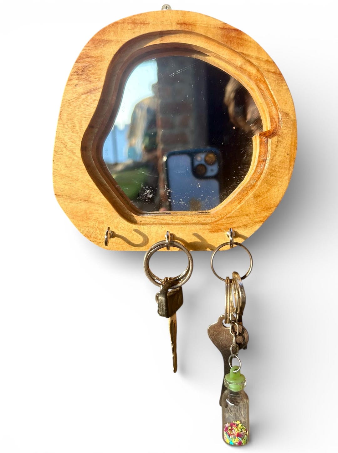 Rustic Key Holder Mirror Entryway Organizer Solid Wood Home Decor Rustic Key Holder Mirror Entryway Organizer Solid Wood Home Decor