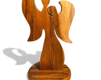 Adorno de ángel de madera natural / Escultura de ángel hecha a mano / Regalo espiritual único